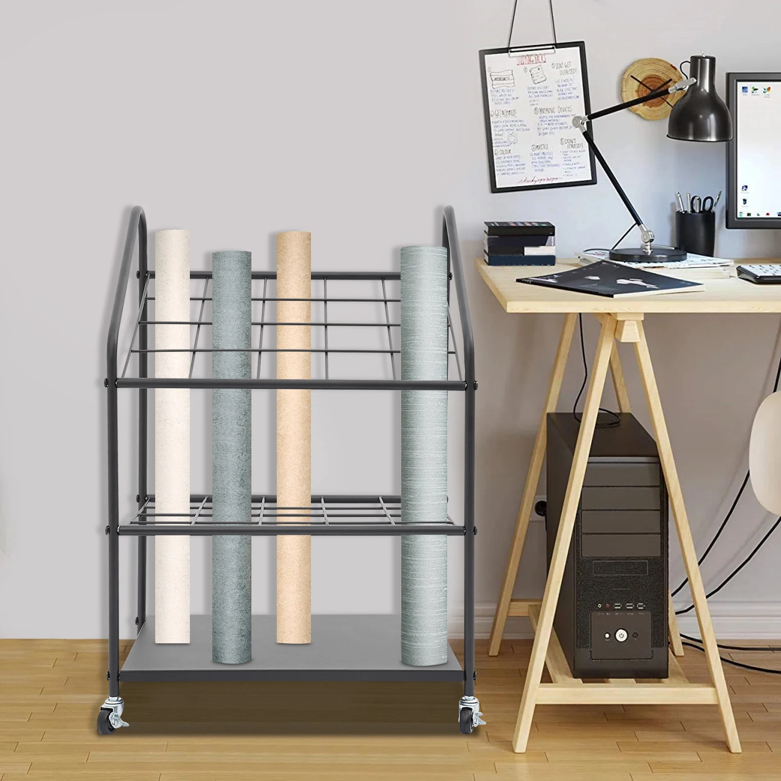 

Black Iron 22x18.1x32.5 Inch 20-grid Blueprint Rack with Wheels Drawing Storage Rack Umbrella Storage Rack