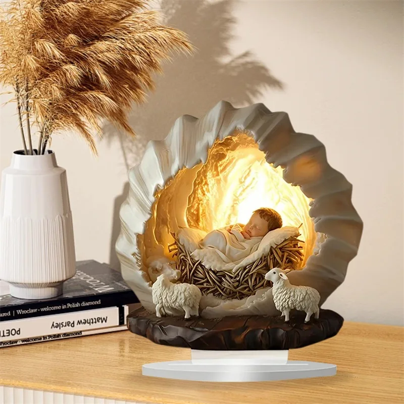 مشهد المهد الصغير ولادة يسوع ديكور النوم الطفل يسوع تمثال الجدول علامة للمنزل