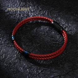 MOONLIGHT Luxury Accessories Double layer Bracelet Men's Fashion Gift Black Genuine Leather Bracelets New Year's Surprise Gift