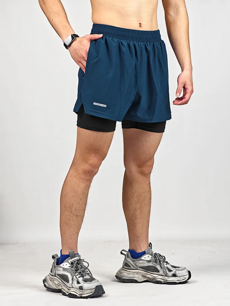 Men's Quick Dry Running Shorts Summer Sport Fitness Breathable Basketball Inner  Anti-Light Running Pants Four-Layer