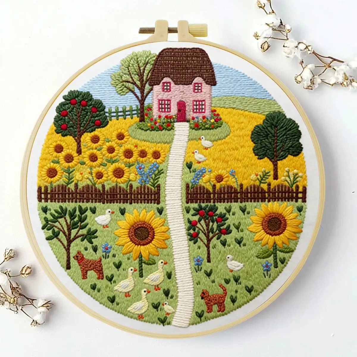 1 Stück 20X20CM/15X15CM 7,87/6,3 Zoll Sonnenblumen-Stickerei-Starter-Kit DIY-Kit DIY-Stickerei-Set Handarbeiten Heimdekoration – Detail 2