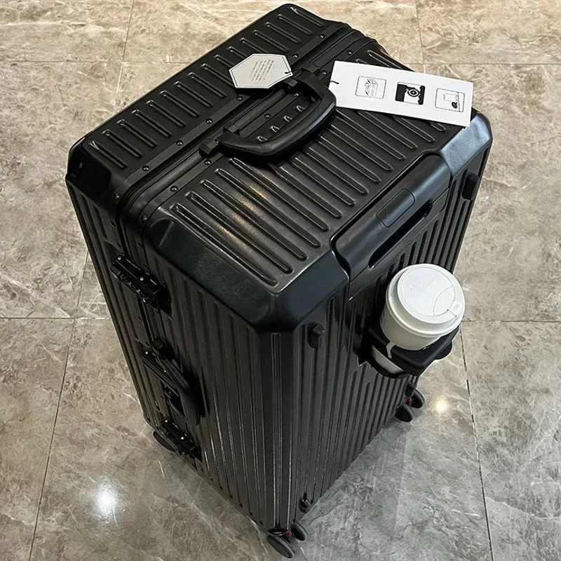 New Large Capacity Travel Luggage Aluminum Frame Suitcase Pull Rod Case 24/28/32 /36 with Cup Holder Travel Case Combination Box