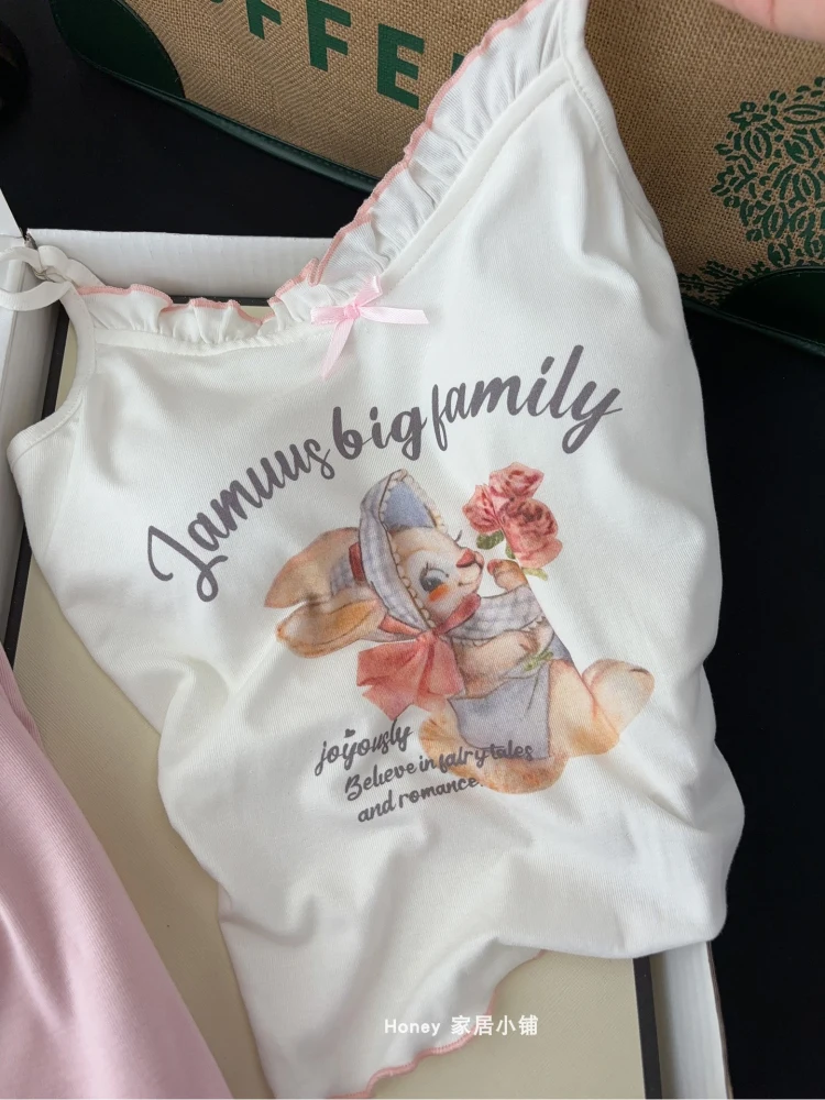Japanese Modal Cotton Cartoon Cute Long-sleeved Pajamas Three-piece Set Casual Comfortable Sweet Sister Outdoors Loungewear