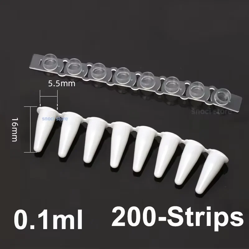 0.1ml 8 Strip PCR Tube 0.2ml PCR 8-Centrifuge Tube Strip Porcelain White Fluorescent Quantitative Tube，DNase/RNase Free，200Pcs