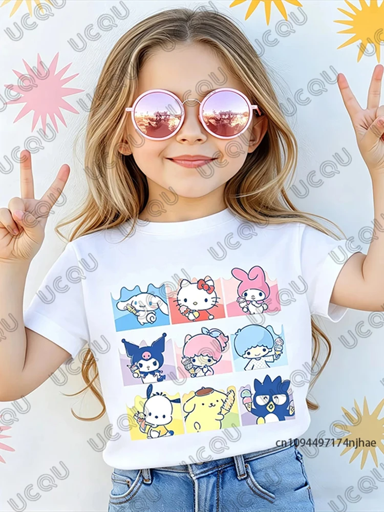 T-shirt en coton imprimé Sanrio Hello Kitty et ses amis, pour enfants, manches courtes, décontracté, pour enfants/adultes, nouvelle collection 2026