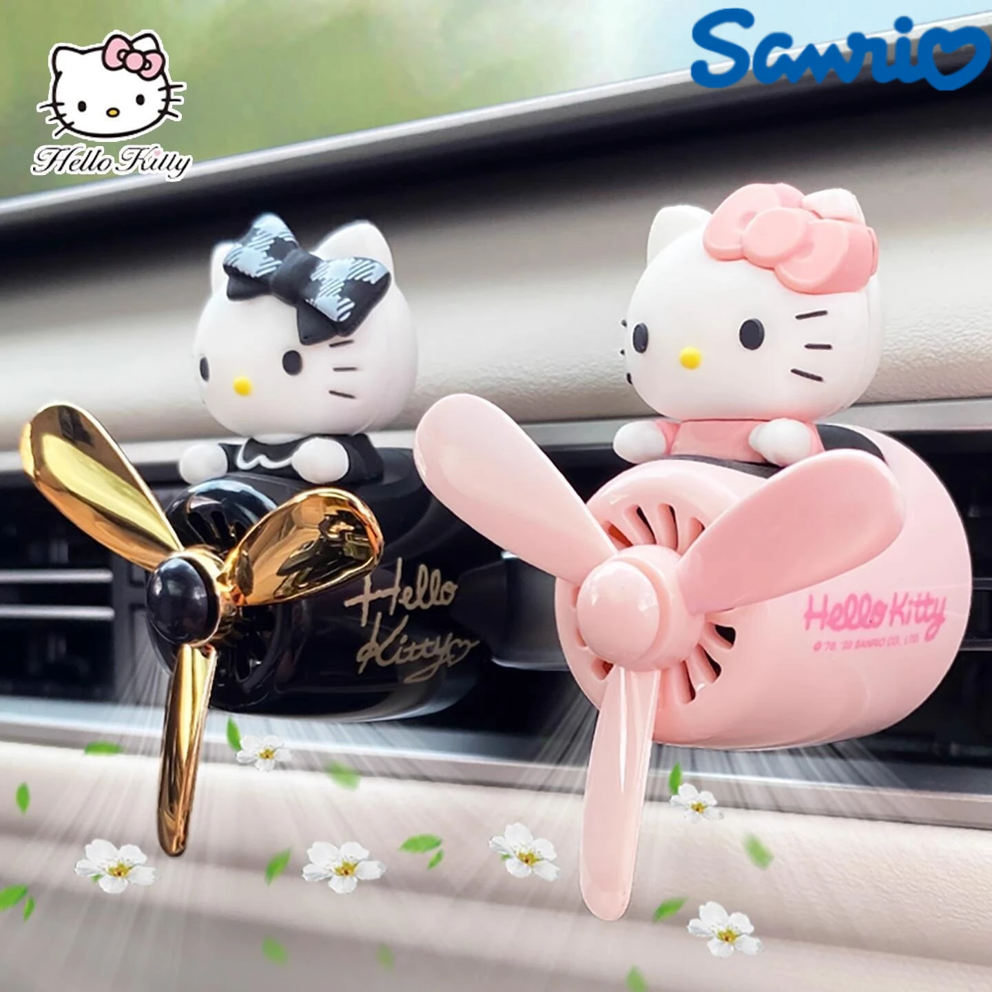 

Hello Kitty Car Air Decor Freshener Cute Airplane Shape Vent Clip Refillable Aromatherapy Diffuser No-Leak Design for Women Girl