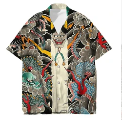 Tessffel Samurai Japanese Tattoo 3D Printed Men's Hawaiian Shirt Beach Fashion Summer Harajuku Casual Oversized Streetwear