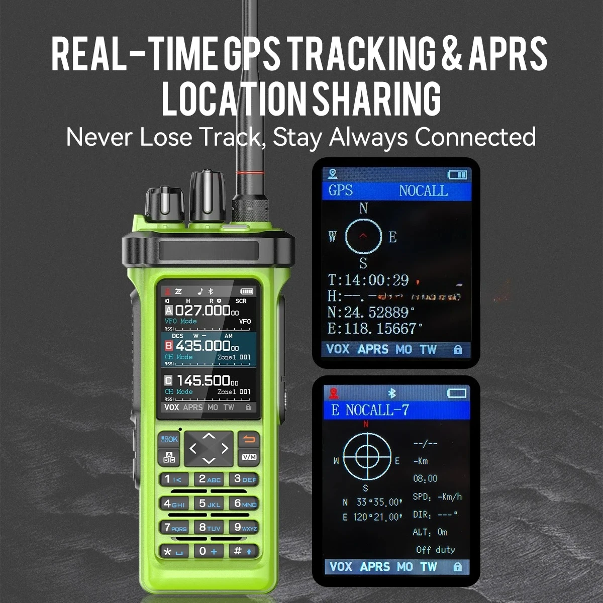RT-950 Pro Green + Programming Cable Walkie Talkie with GPS APRS 10W Bluetooth Phone Programming Ham Radio RT-950PRO SSB