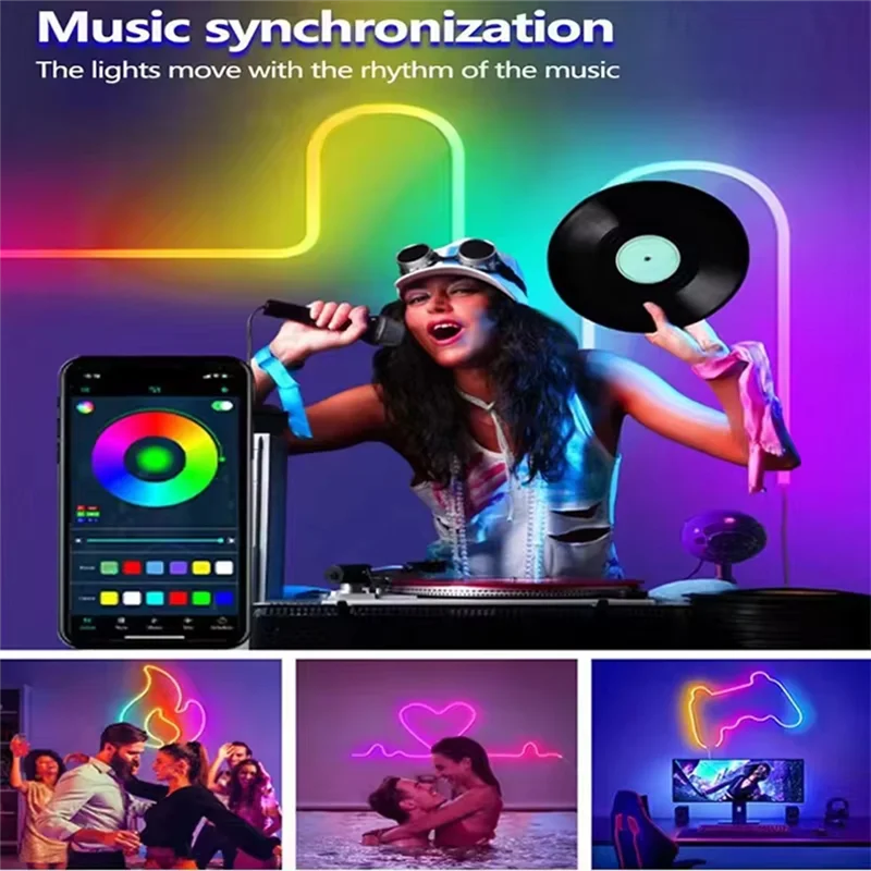 A74E-DC5V rgbic luzes de tira led néon corda luz diy rgb atmosfera luz tira fita com sincronização música para decoração casa