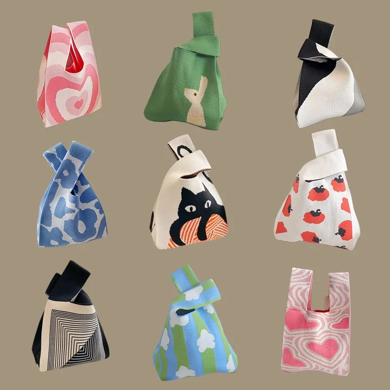 

Women Mini Knot Wrist Bag Fashion Handmade Knit Handbags Korean Casual Tote Bag Reusable Shopping Bags Designer Bags