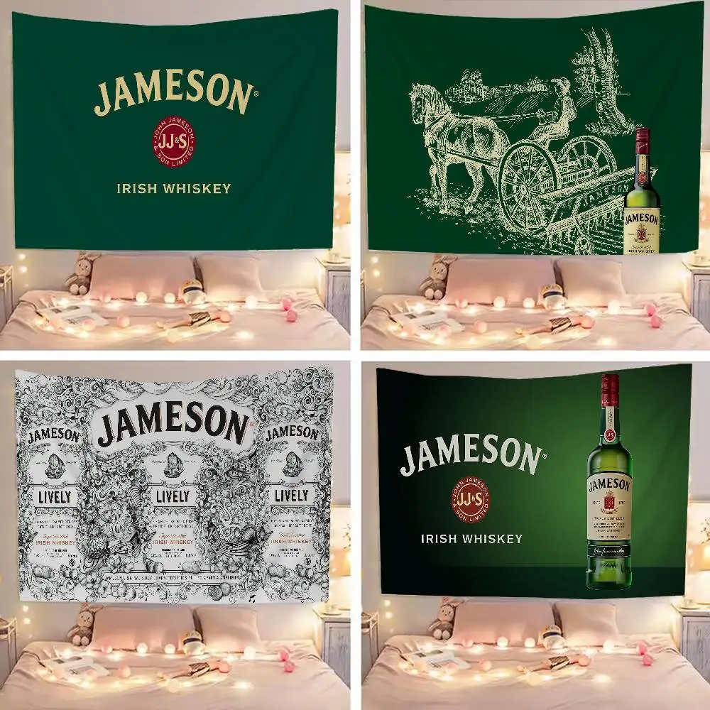 J-Jameson Logo Hanging Bohemian Tapestry Bohemian Wall Tapestries Mandala Kawaii Room Decor