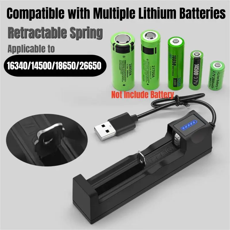 Universal 1 Slot Battery 4.2V 18650 26650 14500 17670 USB Charger Smart Chargering For Rechargeable Li-ion NiMH Batteries