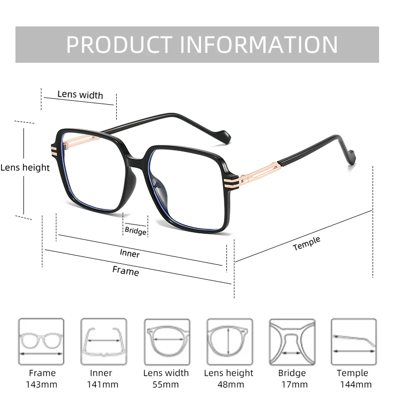 2 قطعة نظارات نسائية عتيقة مضادة للضوء الأزرق إطار معدني كبير الحجم نظارات مربعة الاتجاه نظارات الكمبيوتر البصرية #6