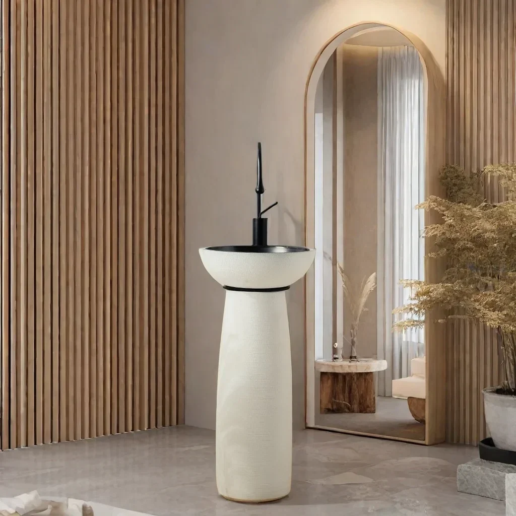 

New cylindrical column ceramic wash basin one floor balcony bathroom wash basin vertical villa courtyard wash hands