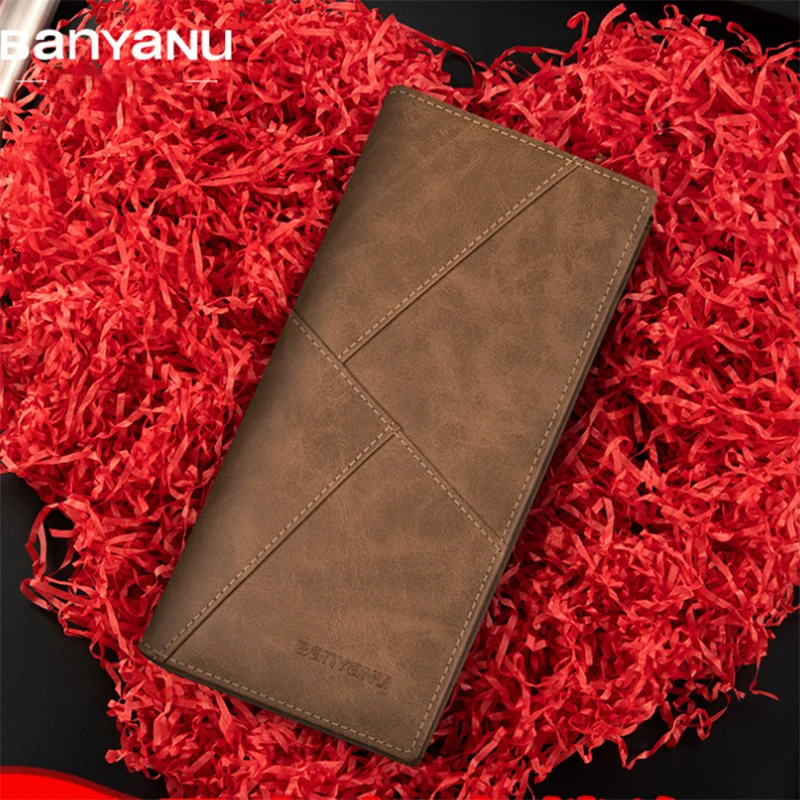 BANYANU Men's Genuine Leather Wallet RFID Anti-theft Vegetable-tanned cowhide Business Card Holder Wallet Thin Soft Money Clips