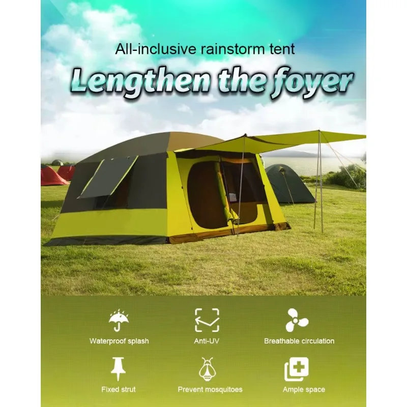 

Hot Sale Two Rooms and Two Halls Waterproof Windproof Fabric Fishing Outdoor Camping Tent