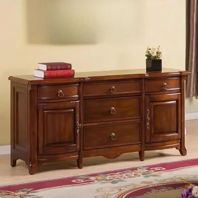 

American style solid wood bedroom, simple TV cabinet, small apartment owner, high storage, narrow edge, home TV