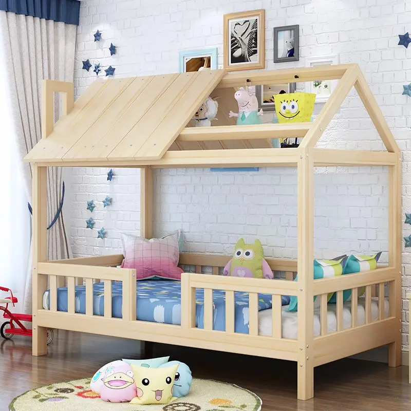 

Children's Floor Bed Princess Boys and Girls Single Small House Tree House with Guardrail Shelf Separate Bed Artifact