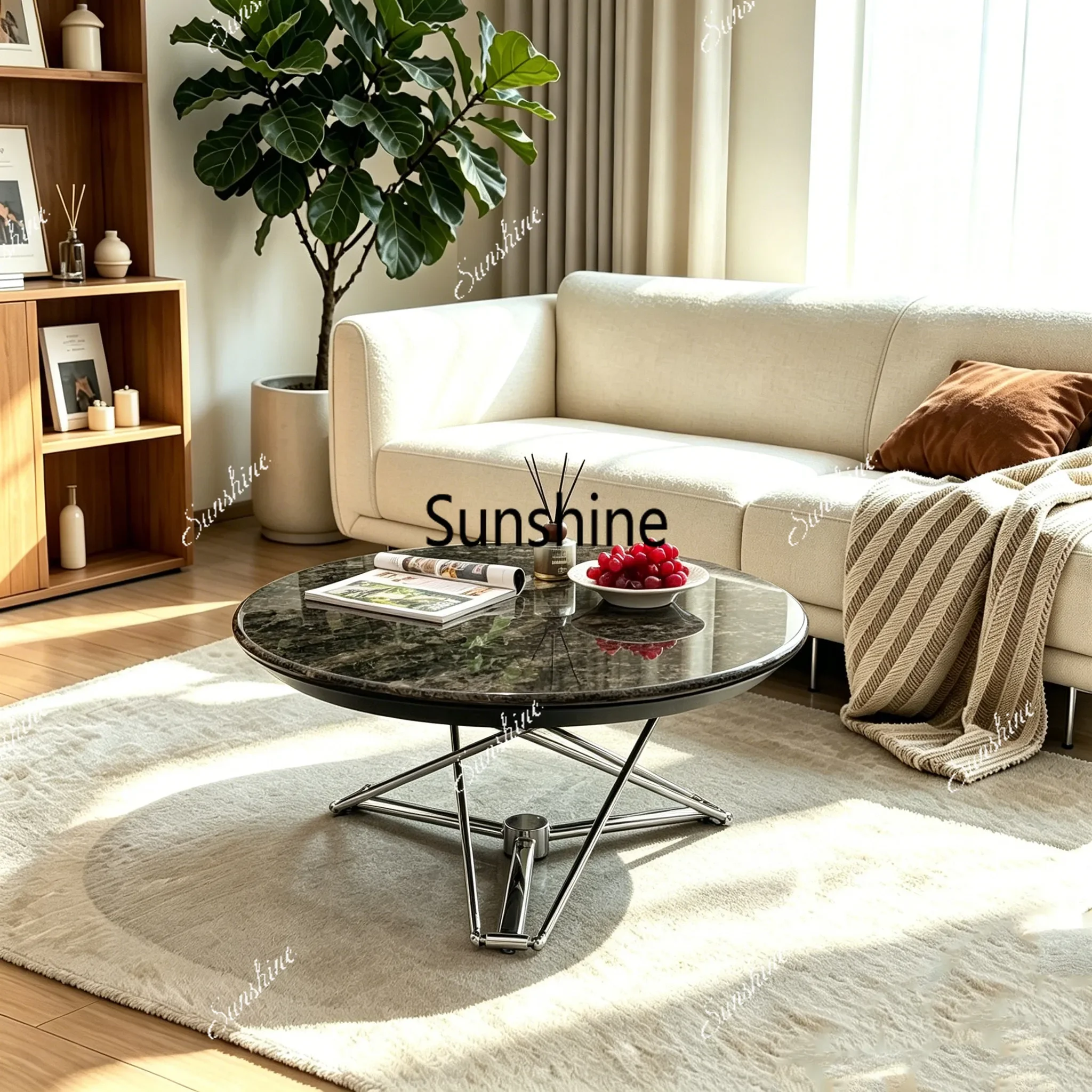 TJOffice lift coffee table light luxury round tea art table deformation