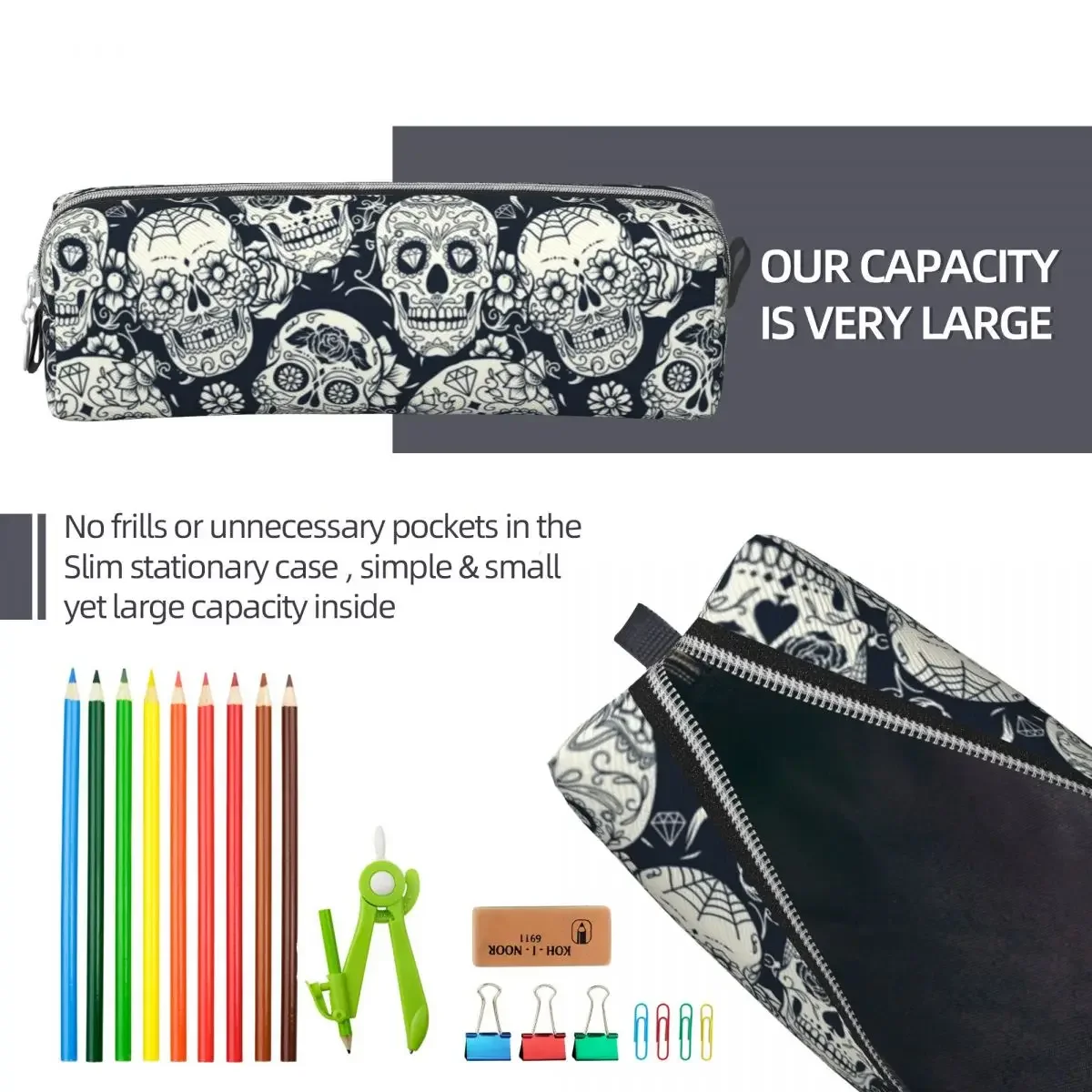 Creative Sugar Skull Floral Pencil Cases Day of the Dead Pencil Box Pen Holder for Student Bag Students School Gift Stationery