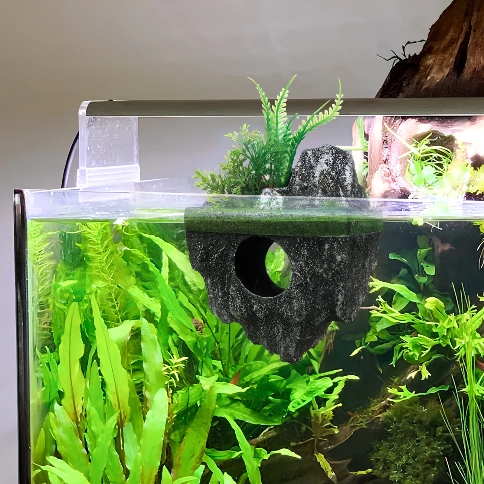 

Floating Stone Aquarium Decoration Realistic Resin Fish Tank Ornaments Durable Landscape Decor Cave Hideout Large Tunnel Shelter