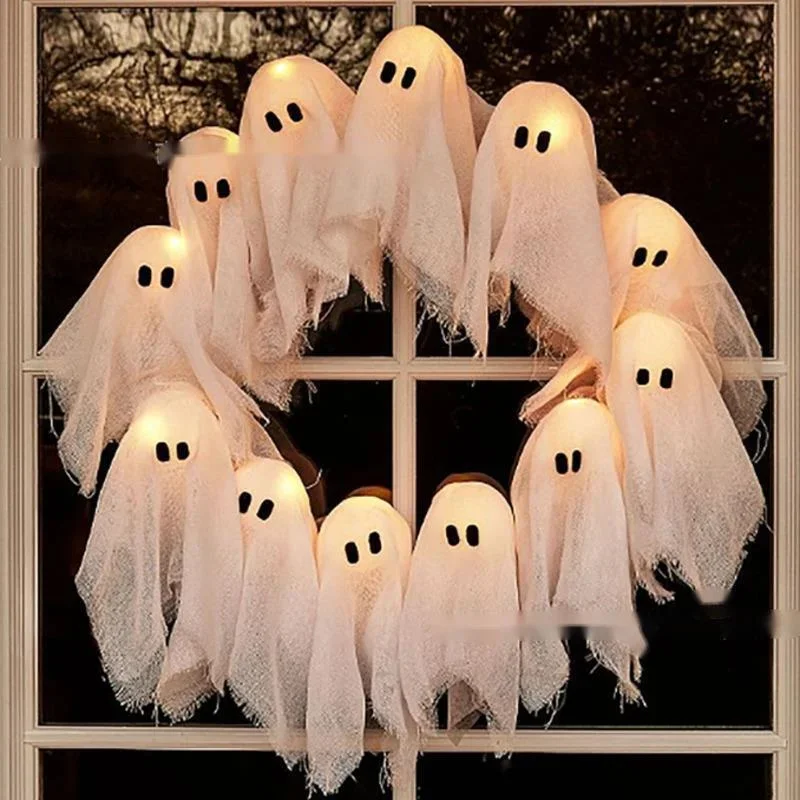 

Halloween Glow Ghost Shine Wreath Spirit Door Hanging Decoration Halloween Party Yard Indoor Bar Holiday Gift Easter Christmas
