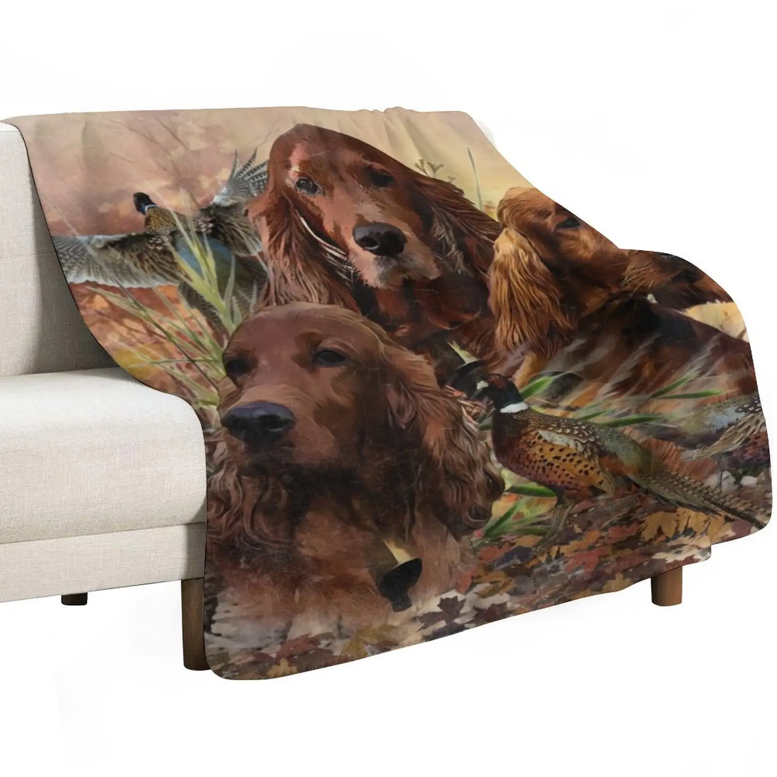 Irish Setters with Pheasants - Passion Hunt Throw Blanket Hair Warm For Decorative Sofa Loose Furrys Luxury Blankets