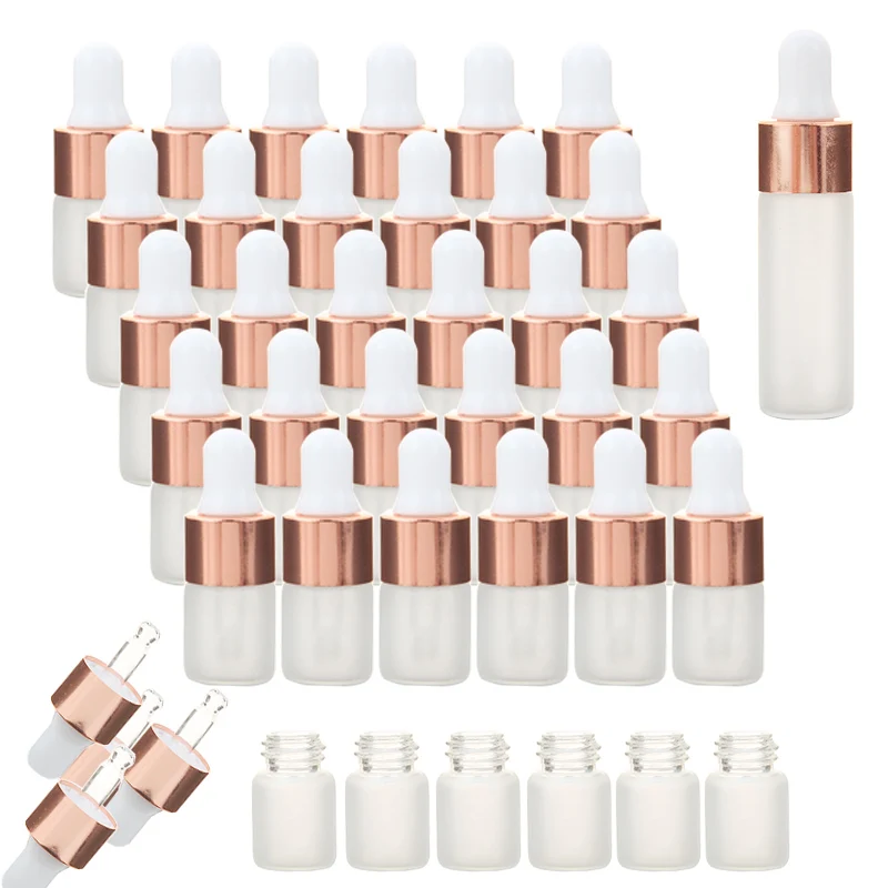 

100pcs/sets 2ml 3ml 5ml Frosted Glass Dropper Bottles Empty Essential Oil Bottles Jars Vials with Rose Gold Cap Pipettes Bottles