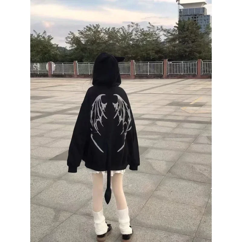 Autumn Pullovers Gothic Harajuku Zip Up Hoodies Women Goth Tops Japanese Streetwear Kawaii Hooded Sweatshirt Y2k