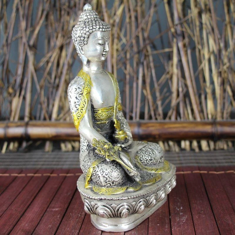 New antique vintage bronze Buddhist ornaments, exquisite decorative pieces, Buddha statue, white copper hand-held flower pot