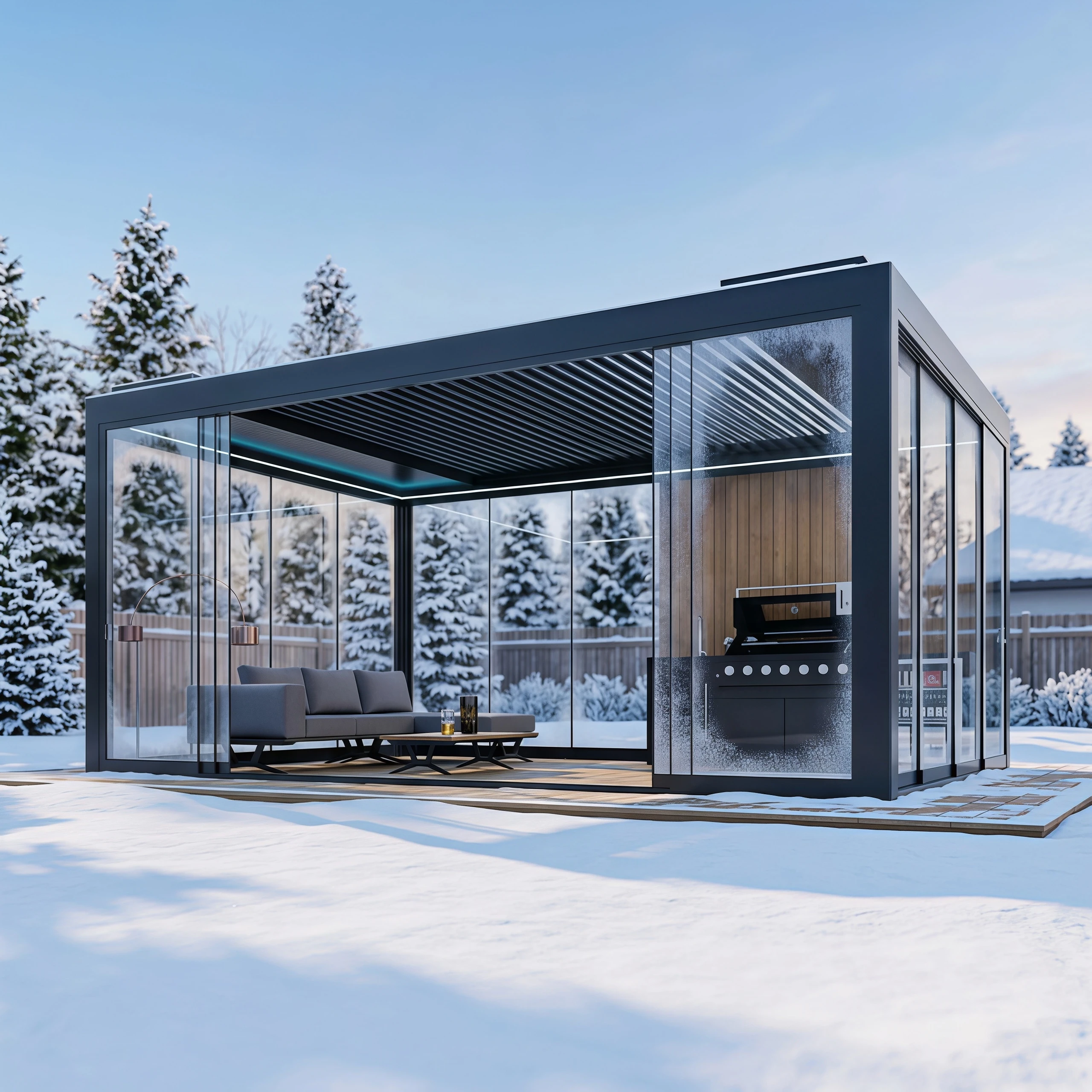 Cold Weather Aluminum Pergola, Sealed Joints, Snow-Resistant Outdoor Garden Gazebo for Winter Climates