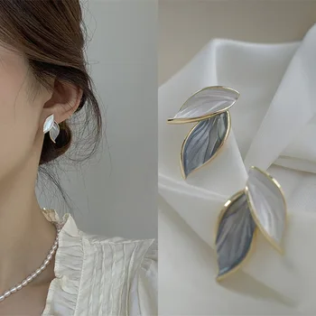 925 Silver Needle Korean Fashion Leaf Earrings For Women Jewelry 2024 Trending New Women's Forest Style Stud Earrings Pendientes