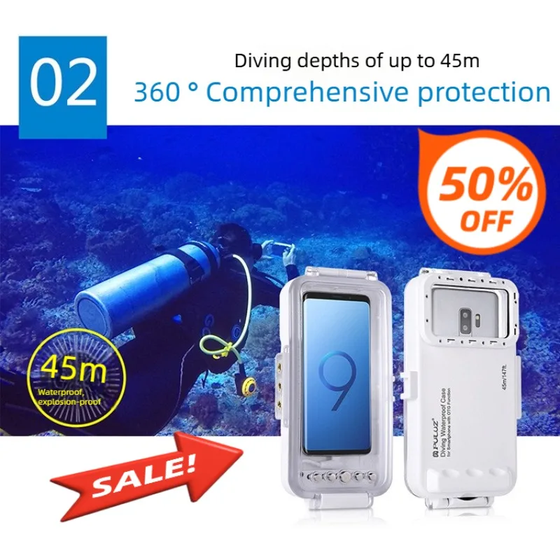 PULUZ-funda subacuática impermeable para tomar fotografías y vídeos, 45m/147 pies, para teléfonos inteligentes Galaxy,Xiaomi,Android OTG con puerto tipo C