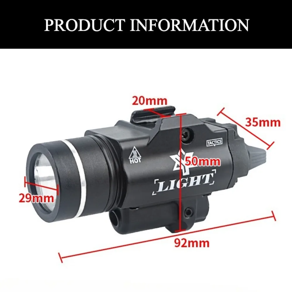TR-1 Taktische Taschenlampe aus Metall mit Rot/Grün-Punkten, LED-Stroboskop, Waffenlicht für Outdoor-Jagd, passend für Picatinny-Führungsschiene 20mm, Bodenmontage – Detail 3