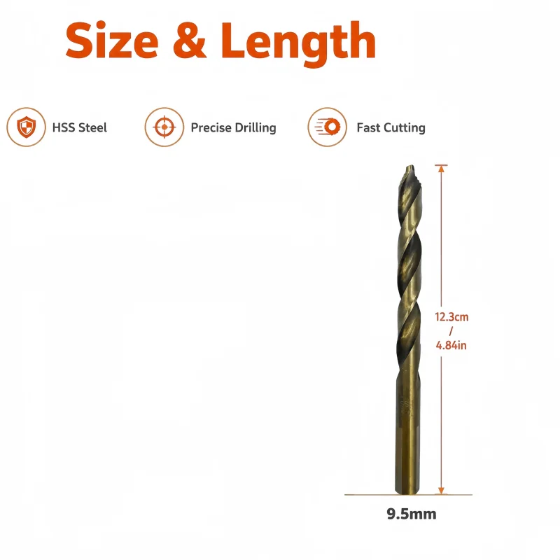 1Pcs 9.5mm Titanium Coated HSS Twist Step Drill Bit Sharp Tip Drill Bits for Metal Wood Plastic Acrylic Working