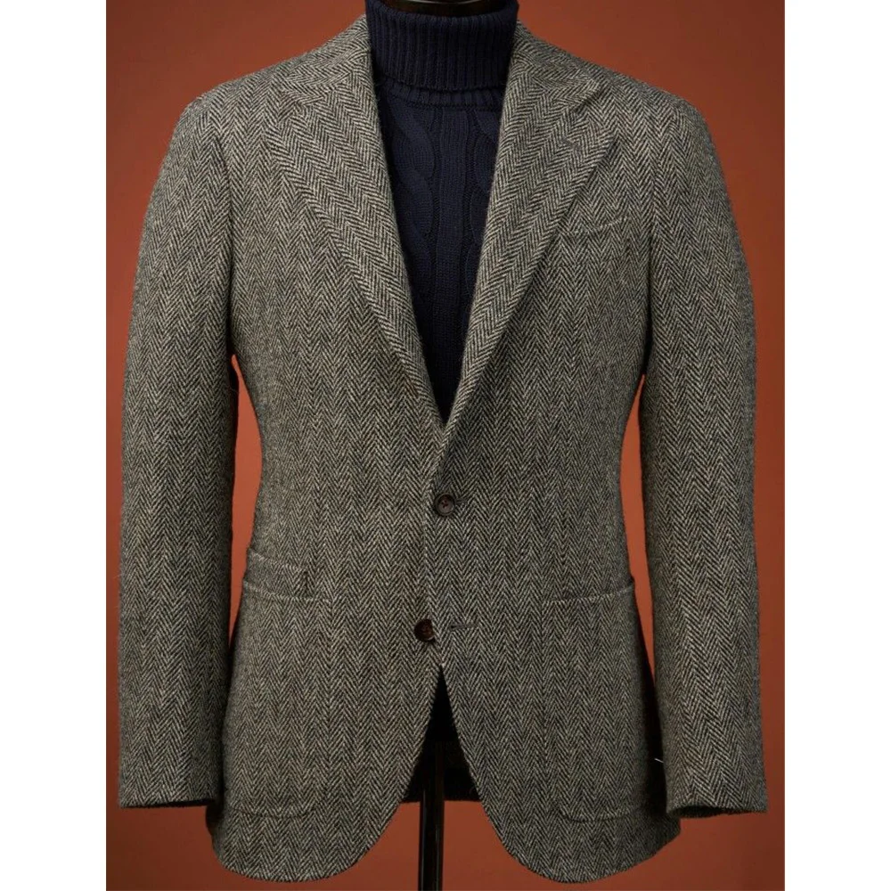 Mens Wool Blend Suit Jacket Single Breasted Business Blazer Casual Jacket Fashion Herringbone Slim Fit Comfortable Elegant Mens