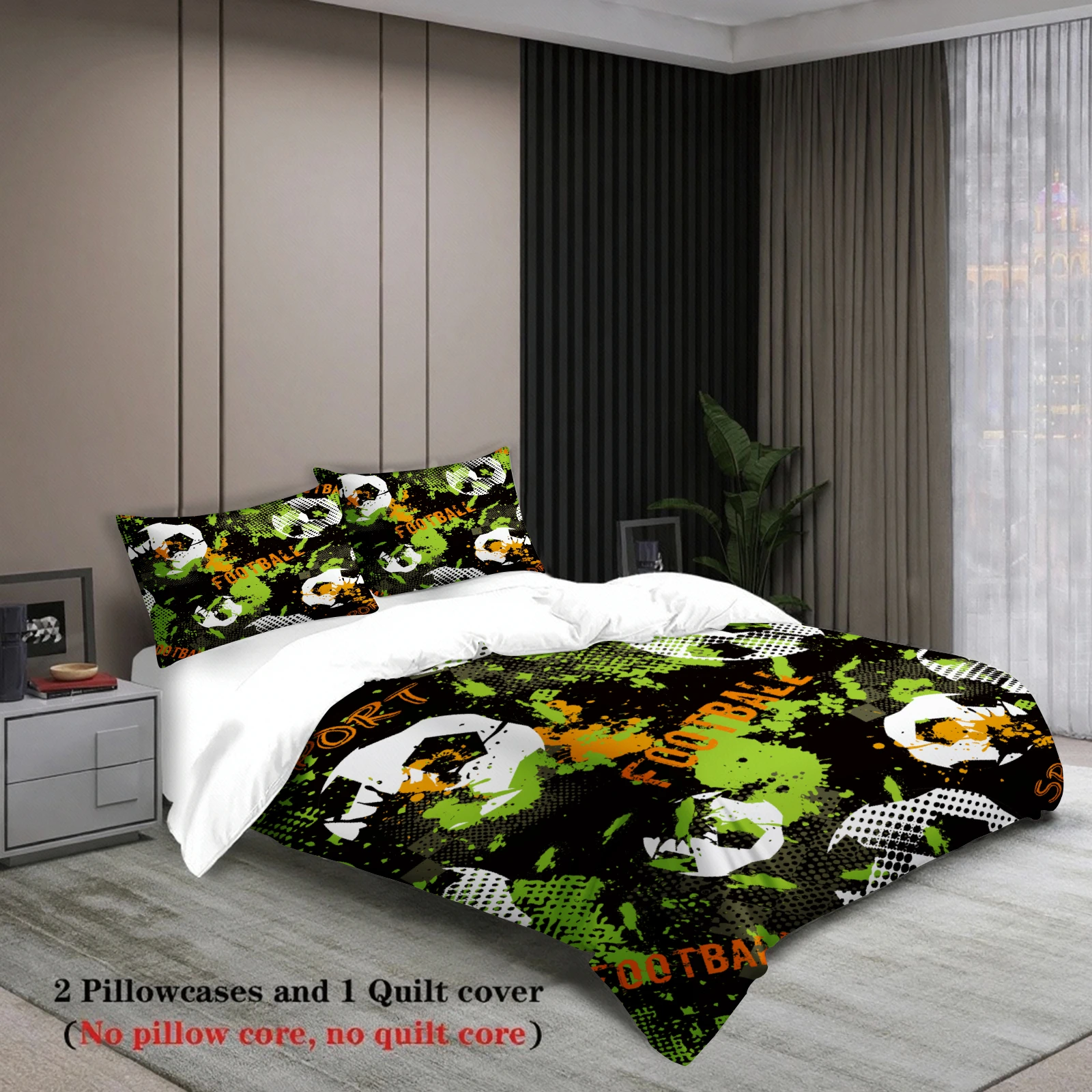 3pcs Bedding Set Cartoon Football 3D PrintED Brushed Comfortable Duvet Cover King Queen Twin Single Size Bithday Gift Room Decor