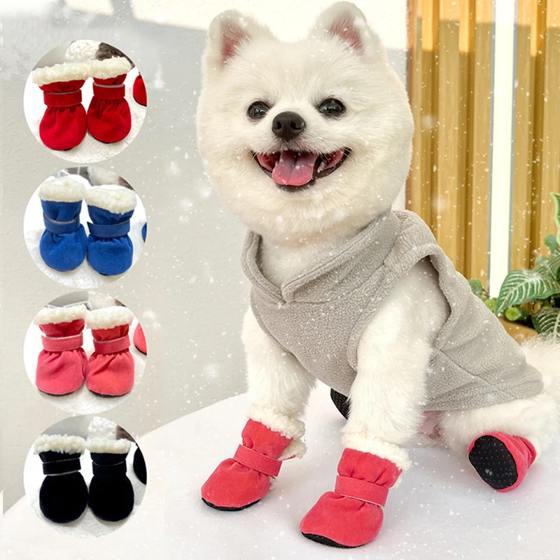 4Pcs Winter Waterproof Warm Non-slip Snow Boots for Small Breeds Dogs Puppy Outdoor Walking Dog Socks Bootie Pet Paw Care