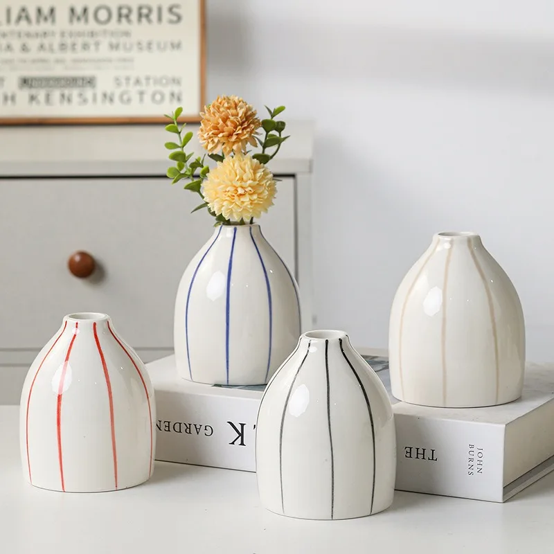 Simple Modern Style Ceramic Vase, Candy Colored Striped Vase Decoration Vase, Desktop Decoration Vase, Home Decoration Vase