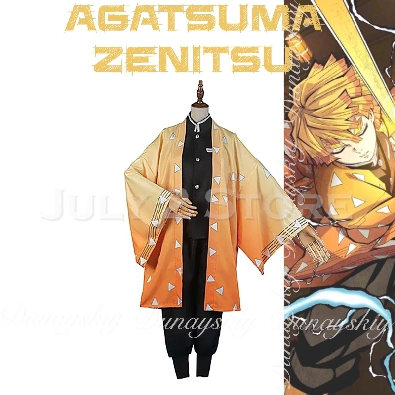 Agatsuma Zenitsu شيطان أنيمي القاتل تأثيري مع نمط المثلث الأصفر هاوري وشعر مستعار قصير شقراء تأثيري حلي جميع المجموعة