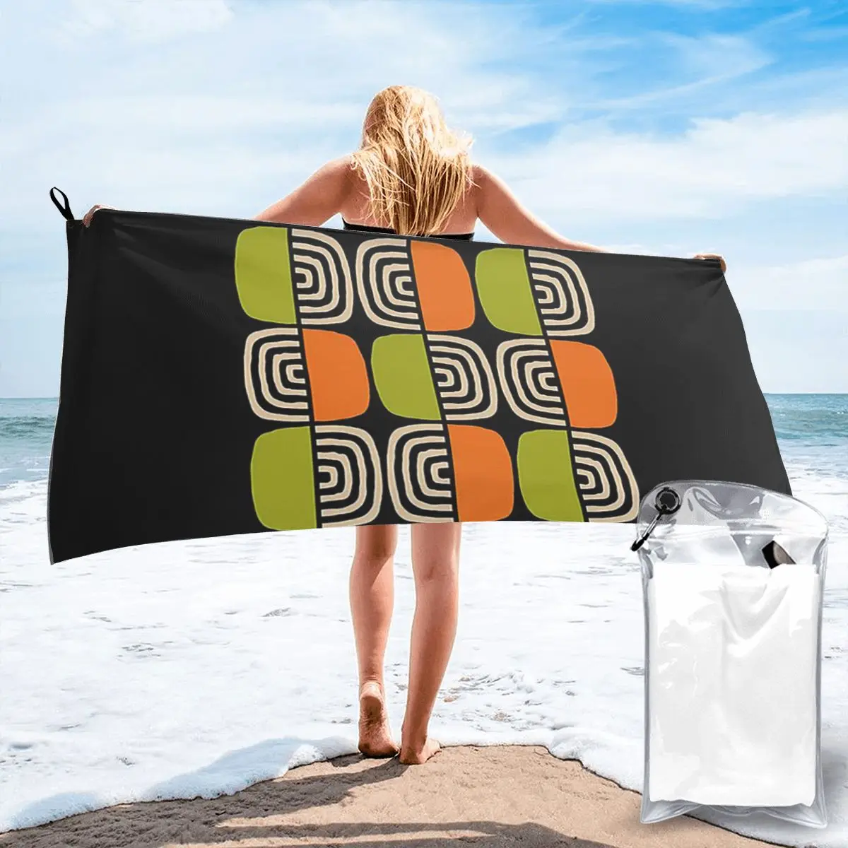 Half Concentric Circle Pattern Black Orange Green And Beig Beach Towel Microfiber Quick Dry Absorbent Quick Towels For Swimming