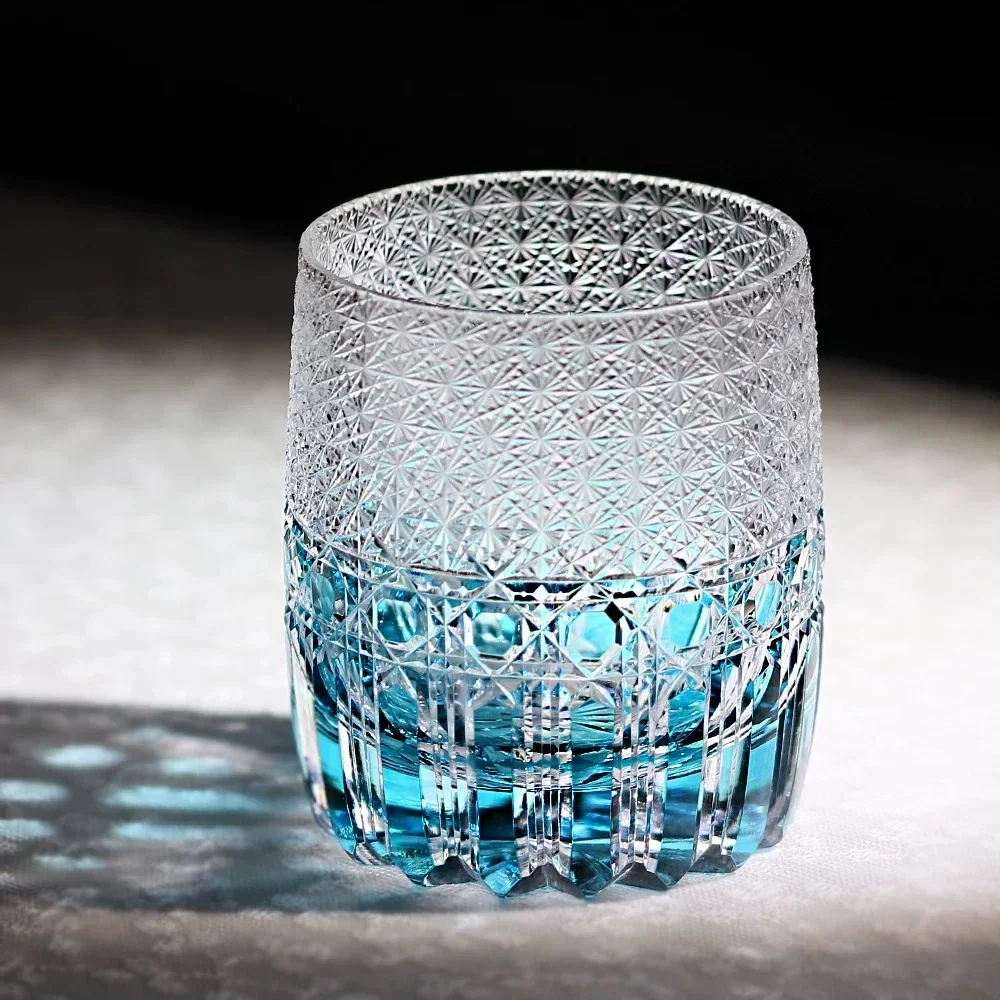 Blue Series Edo Kiriko Hand Cut Crystal Cup Luxury Goods Wineglass Brandy Whiskey Glass Artwork Liquor Snifter Water Beer Mug
