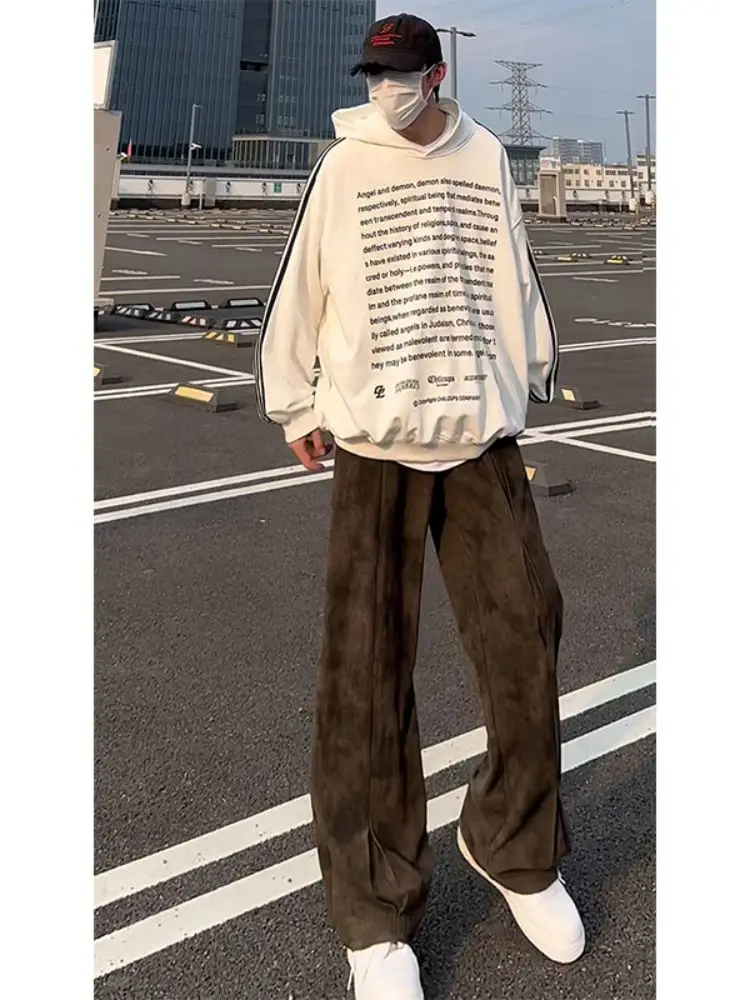

Men's Casual Corduroy Pants Loose Fit Straight Leg Floor-Length Dyeing Design Spring Autumn Comfortable Leisure Trousers