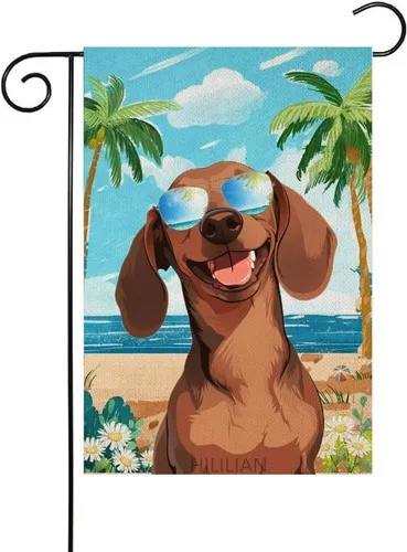 Summer Beach Dachshund Garden Flag Double Sided, Small Burlap Welcome, 12x18 XXQ