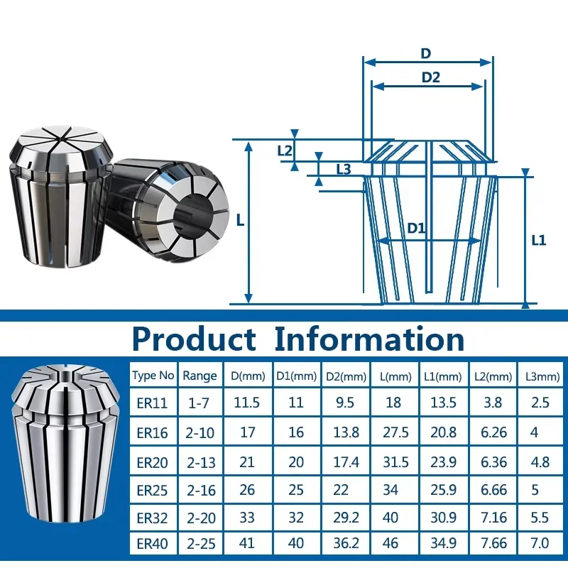 Precision ER AAA Collet Set AA  ER11 ER16 ER20 ER25 ER32 ER40 AA 0.008 A 0.015mm Tools Holder Clamping ER Spring Collect Chuck