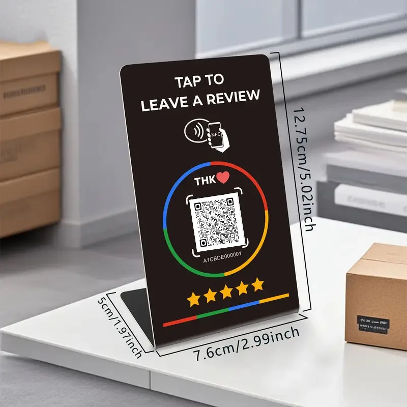 13.56Mhz programmable Google Review Card NFC station table NFC Google Reviews display bending card standing brand bracket
