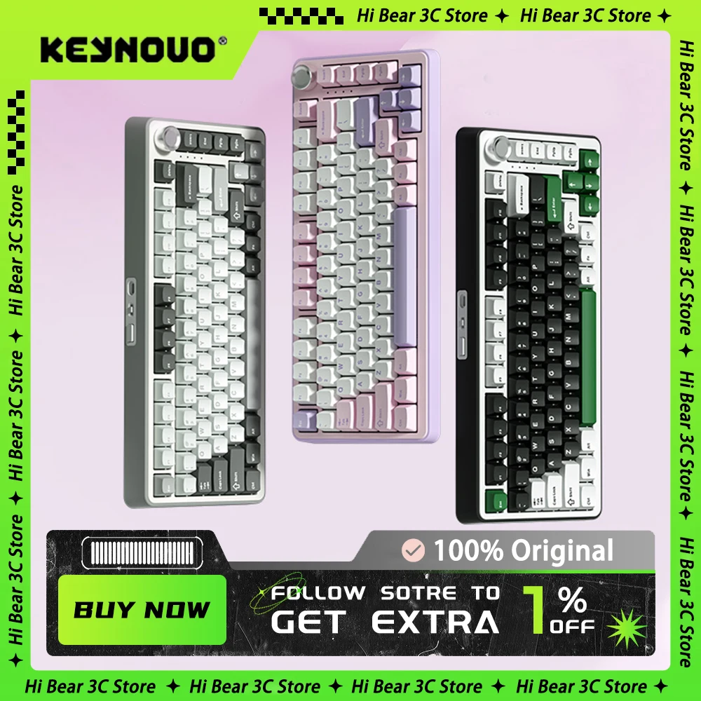 Keynouo B75pro Mechanical Keyboard Multifunctional Knob Three Mode Gamer Keyboard RGB Hot Swap Gasket Gaming Accessories Office