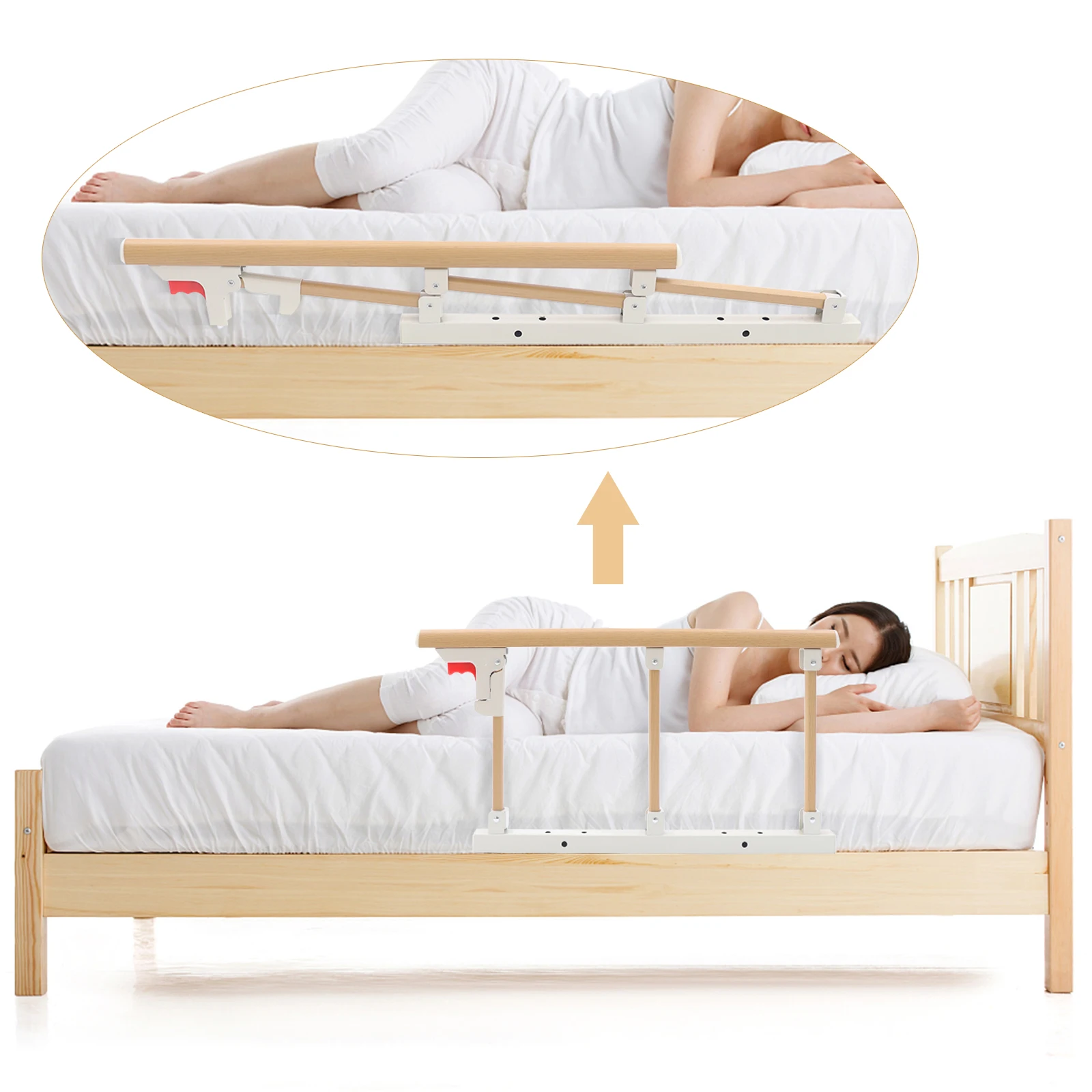 Bed Opvouwbare Houten Bed Rail Voor Ouderen Eenvoudig Te Monteren, Bed Rail Veiligheidsframe Voor Senioren Zwangere Patiënten, Bed Leuning