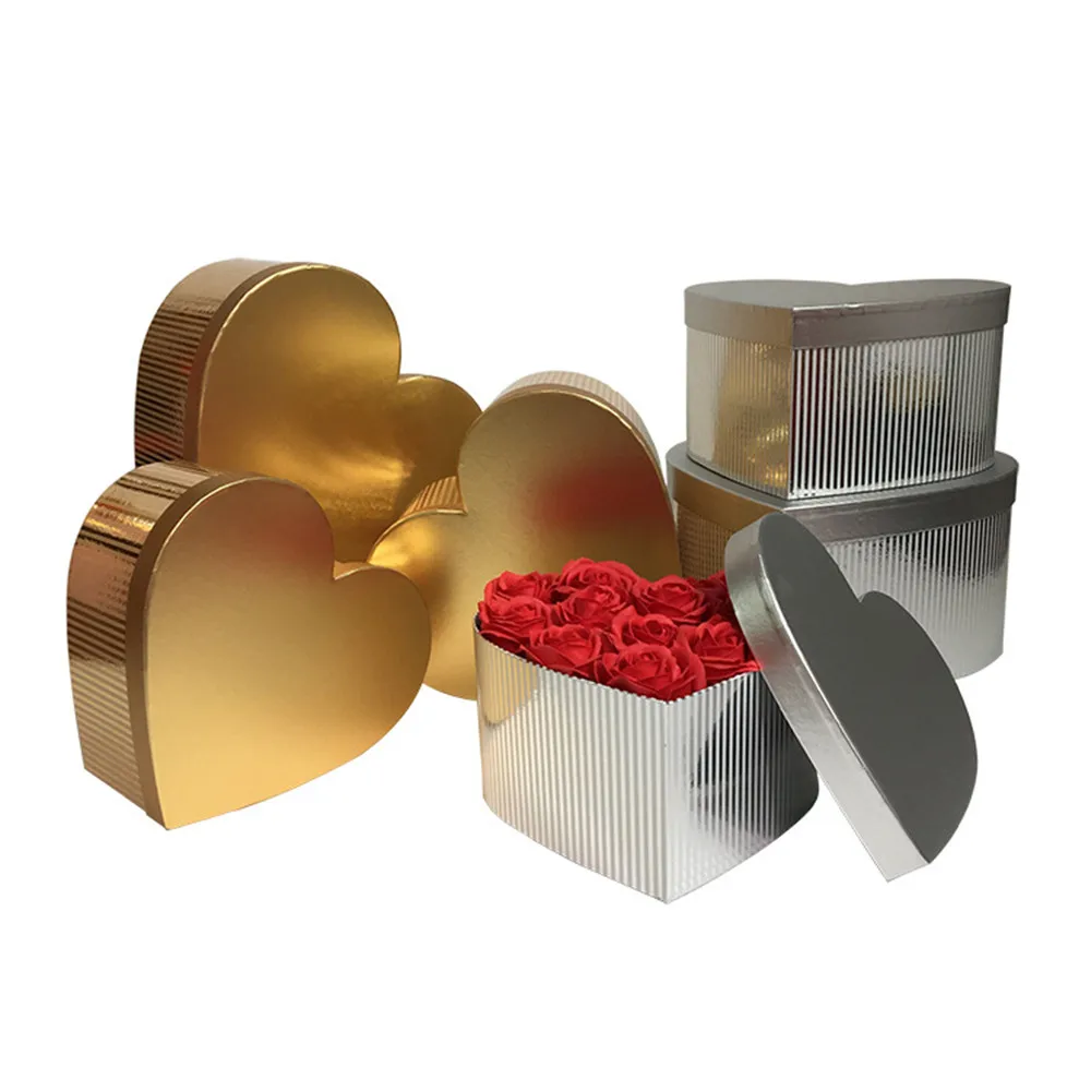 

3pcs/set Gold/Silver heart shape flower packing box,New design hanksgiving gift box ,Valentines's day Mother's Day gift box
