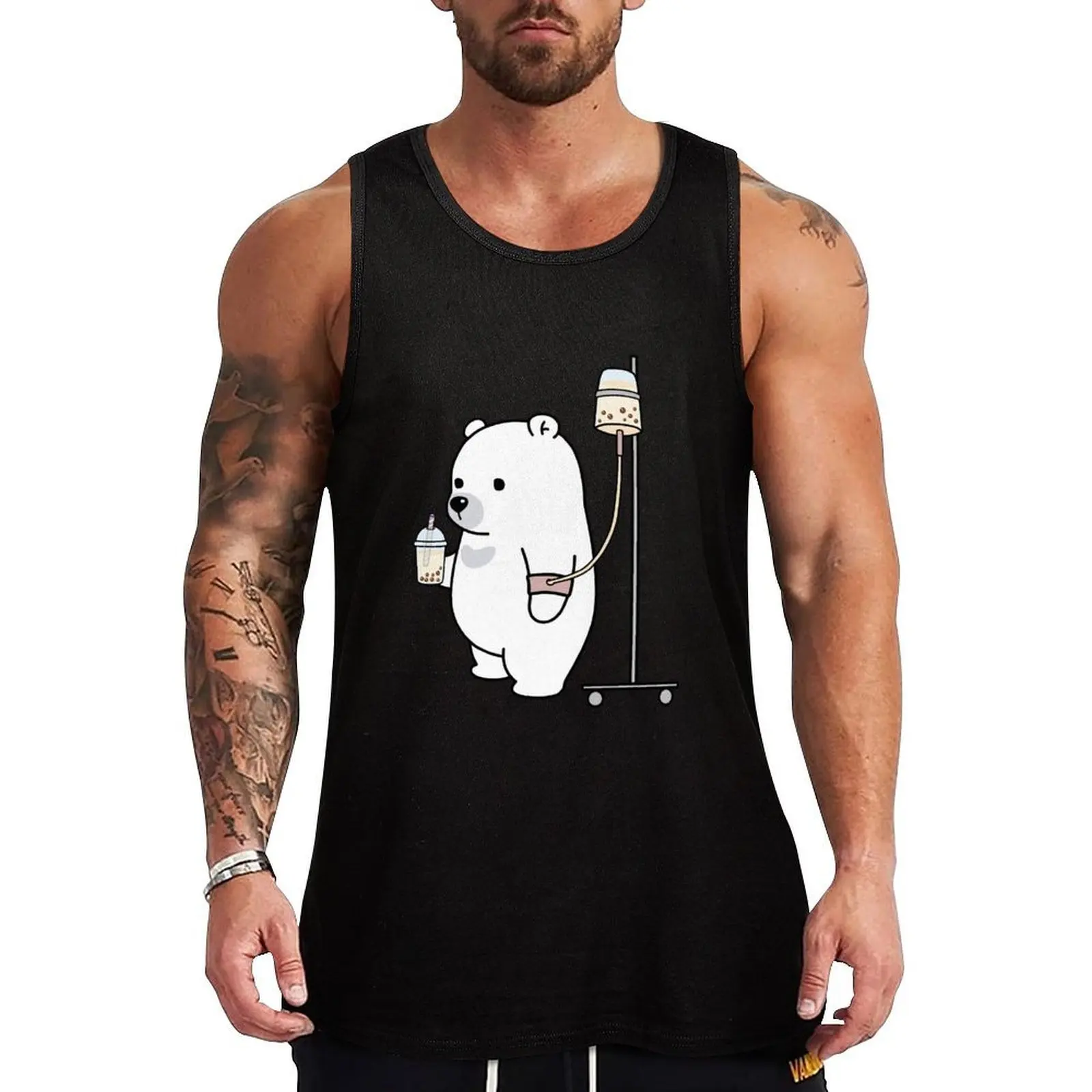 

Boba Bear Loves Boba Too Much! Tank Top sleeveless tshirts for men basketball clothing Men's sports t-shirt Men's cotton t-shirt
